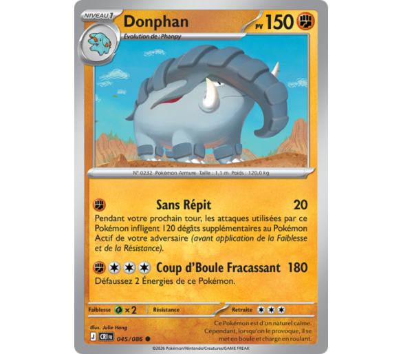 Donphan Pv 150 045/86 - Carte Commune Reverse - Méga-Évolution Chaos Ascendant