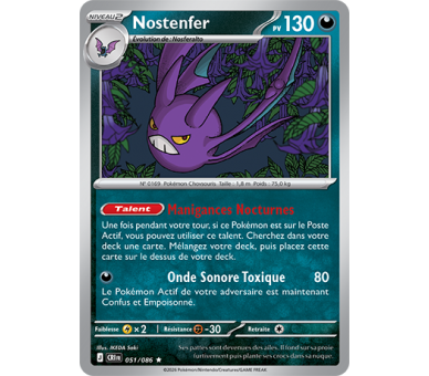 Nostenfer Pv 130 051/86 - Carte Rare Holographique - Méga-Évolution Chaos Ascendant