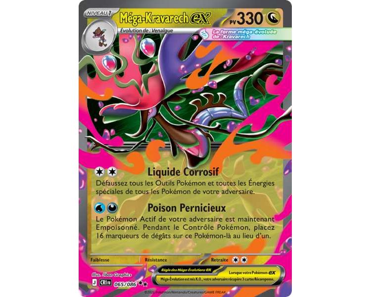 Méga-Kravarech-ex Pv 330 065/086 - Carte Double Rare - Méga-Évolution Chaos Ascendant