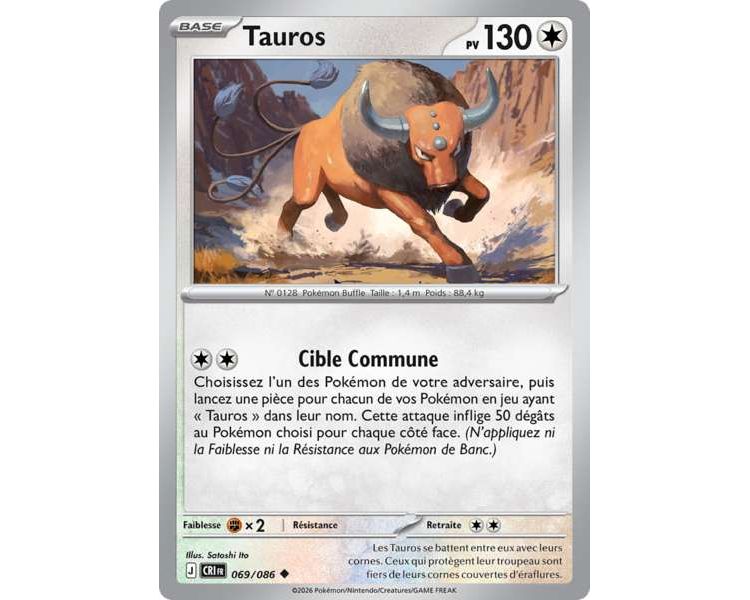 Tauros Pv 130 069/86 - Carte Peu Commune Reverse - Méga-Évolution Chaos Ascendant
