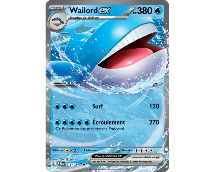 Wailord-ex Pv 380 016/084 - Carte Double Rare - Méga-Évolution Nuit Noire