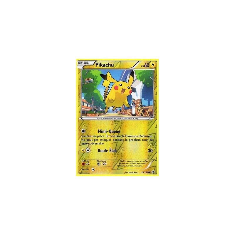 20/108 Pikachu Reverse Carte Pokemon Neuve Française XY06:Ciel Rugissant 