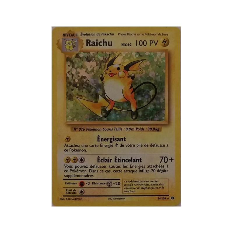 Carte Pokémon RARE Raichu 36/108 XY12 XY Evolution Français