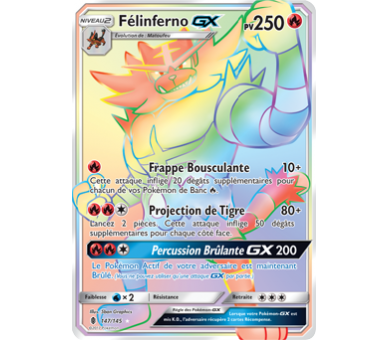 Carte Pokémon Félinferno Gx Secrète Arc en Ciel Pv 250 147/145