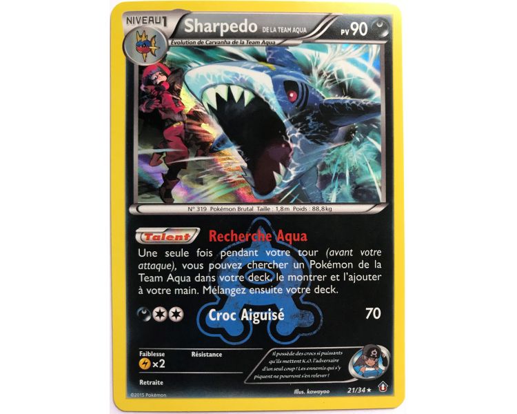 Sharpedo Pv 90 21/34 Carte Rare Holographique Double Danger