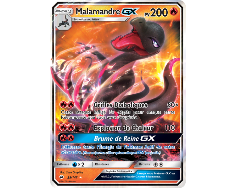 Carte Pokemon Malamandre GX pv 200 - Ombres Ardentes SL3 Neuve VF