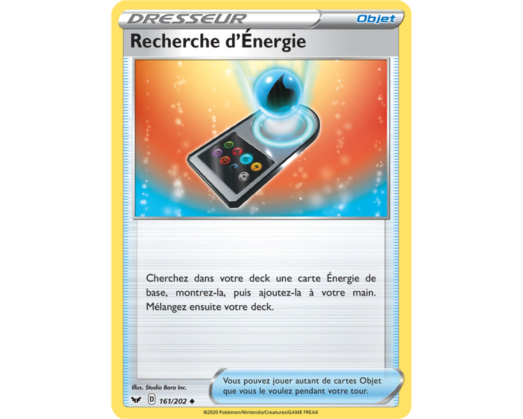 Carte Dresseur Objet Récupération d'énergie 160/202- Carte Peu commune - Epée et Bouclier 