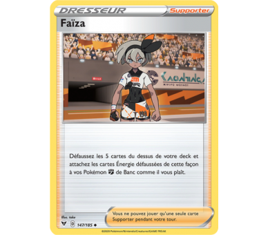 Carte Dresseur Faïza 147/185 - Carte Peu Commune - Épée et Bouclier 4 - Voltage Éclatant