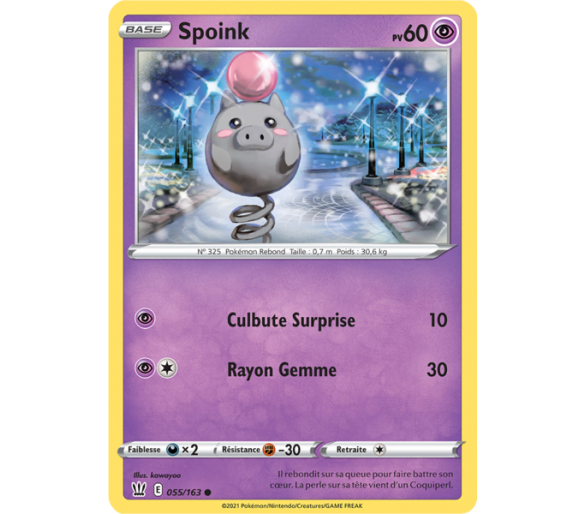 Spoink Pv 60 055/163 - Carte Commune Reverse - Épée et Bouclier 5 - Styles de Combat