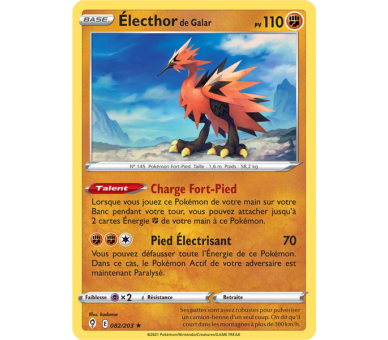 Électhor de Galar Pv 110 082/203 - Carte Rare Reverse - Épée et Bouclier - Évolution Céleste