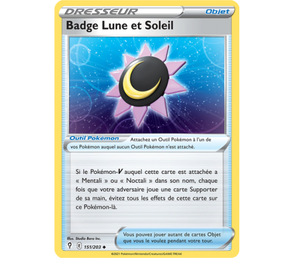 Objet - Badge Lune et Soleil 151/203 - Carte Peu Commune - Épée et Bouclier - Évolution Céleste