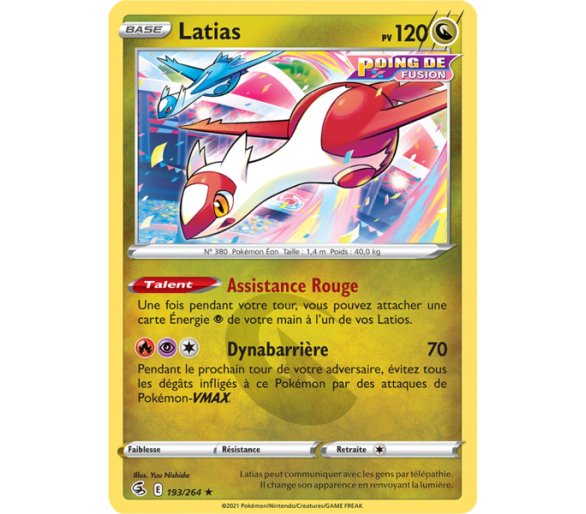 Latias Pv 120 193/264 - Carte Rare - Épée et Bouclier - Poing de Fusion