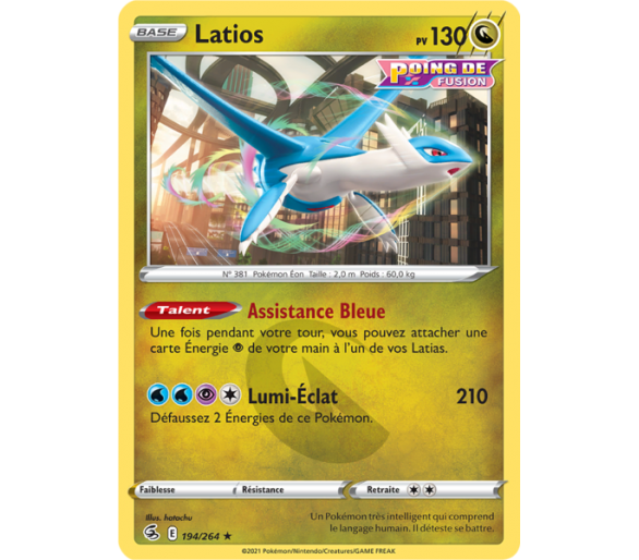 Latios Pv 130 194/264 - Carte Rare - Épée et Bouclier - Poing de Fusion