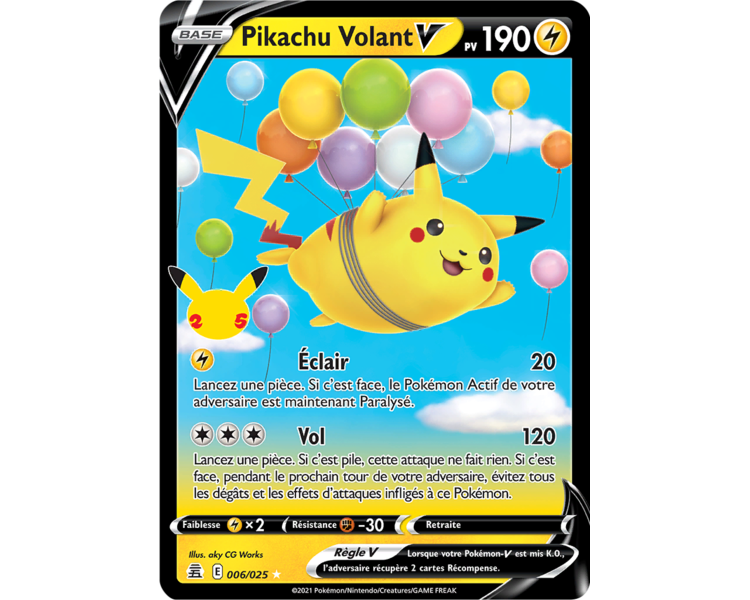 Pikachu Volant-V Pv 190 006/025 - Carte Ultra Rare Full Art - Épée et Bouclier - Célébrations 25 ans