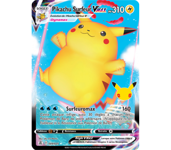 Pikachu Surfeur-VMAX Pv 310 009/025 - Carte Ultra Rare Full Art - Épée et Bouclier - Célébrations 25 ans