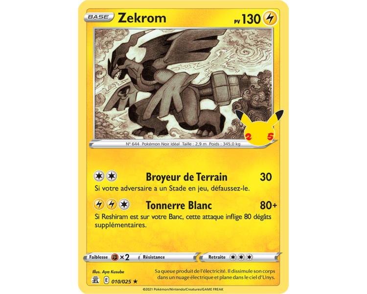 Zekrom Pv 130 010/025 - Carte Rare Holographique - Épée et Bouclier - Célébrations 25 ans