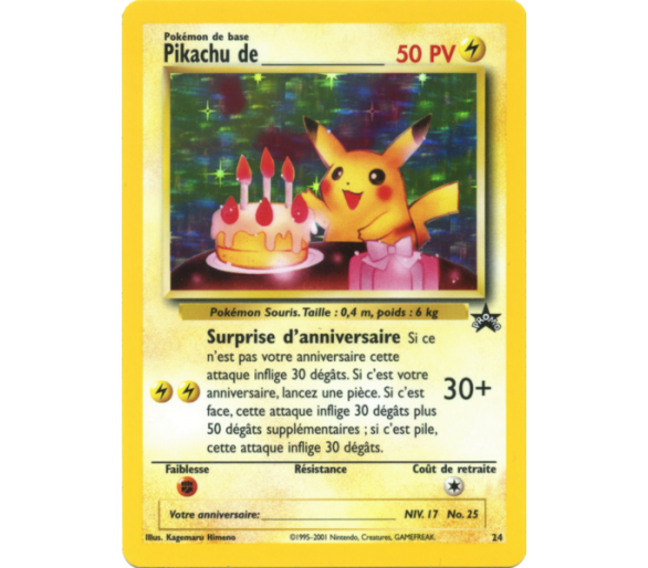 Pikachu de _____ Pv 50 Promo Wizards 24 - Carte Holographique - Épée et Bouclier - Célébrations 25 ans
