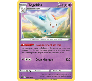 Togekiss Pv 130 - 57/189 - Carte Rare Reverse - Épée et Bouclier - Astres Radieux