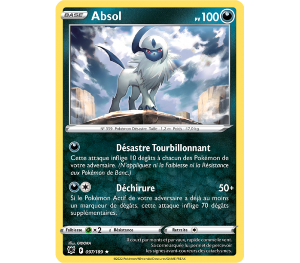 Absol Pv 100 - 97/189 - Carte Rare Holographique - Épée et Bouclier - Astres Radieux