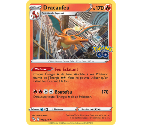 Dracaufeu Pv 170 - 010/078 - Carte Rare Reverse - Épée et Bouclier - Pokémon GO
