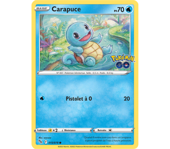Carapuce Pv 70 - 015/078 - Carte Commune - Épée et Bouclier - Pokémon GO