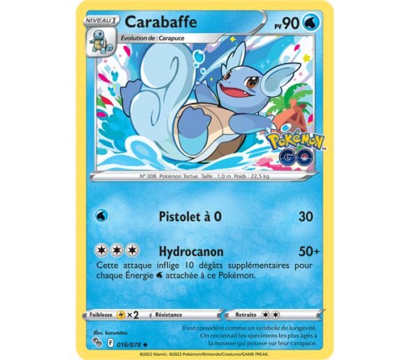 Carabaffe Pv 90 - 016/078 - Carte Peu Commune - Épée et Bouclier - Pokémon GO