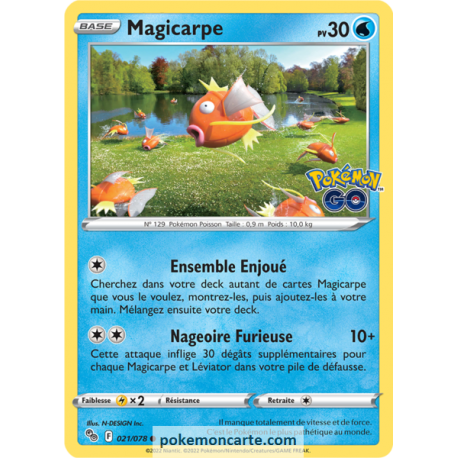 Magicarpe Pv 30 - 021/078 - Carte Commune - Épée et Bouclier - Pokémon GO