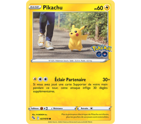 Pikachu Pv 60 - 027/078 - Carte Commune - Épée et Bouclier - Pokémon GO