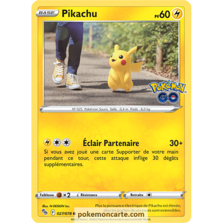 Pikachu Pv 60 - 027/078 - Carte Commune - Épée et Bouclier - Pokémon GO