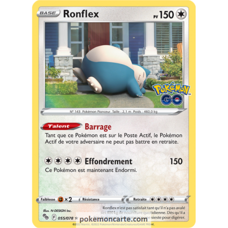 Ronflex Pv 150 - 055/078 - Carte Rare Holographique - Épée et Bouclier - Pokémon GO