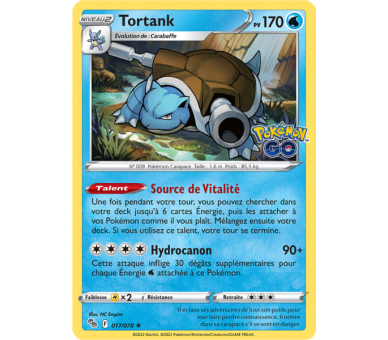 Tortank Pv 170 - 017/078 - Carte Rare Holographique - Épée et Bouclier - Pokémon GO